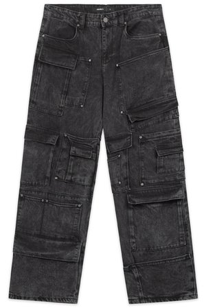 FAVELA MULTI POCKET UNISEX - Jean boyfriend - black