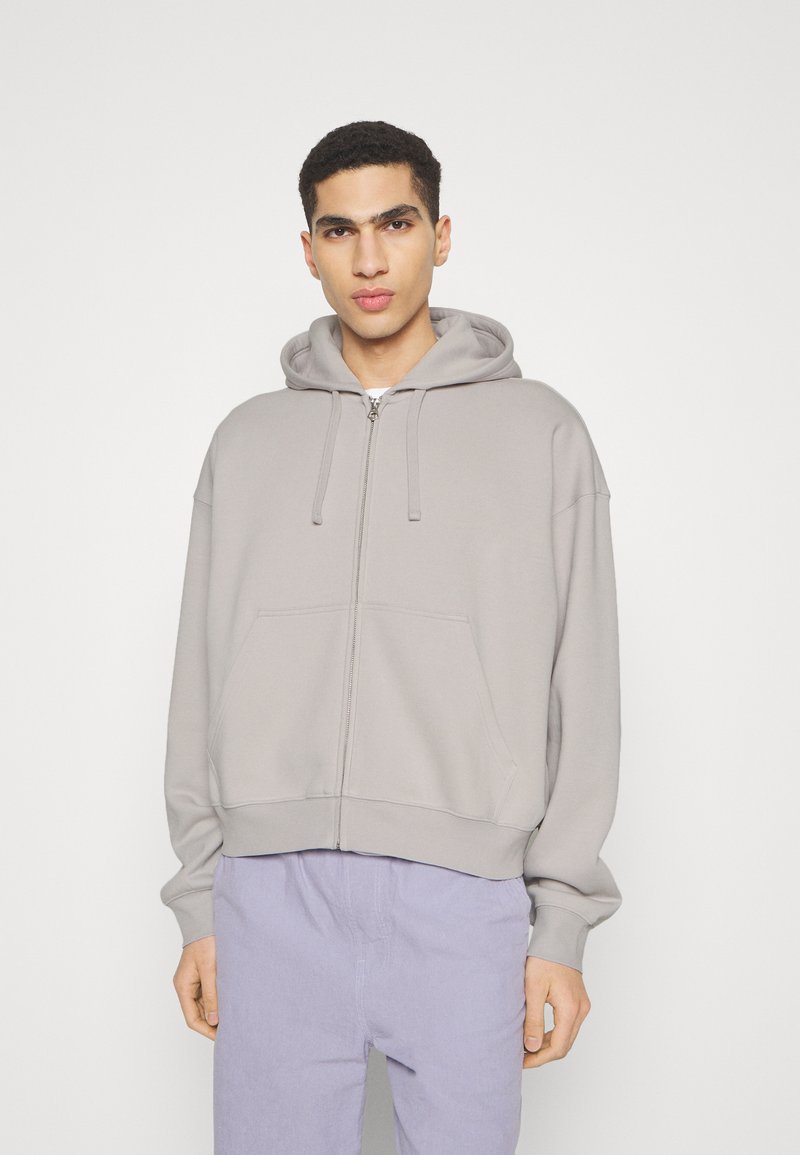 Weekday - REGULAR BOXY ZIP HOODIE - Zip-up sweatshirt - light grey solid, Enlarge