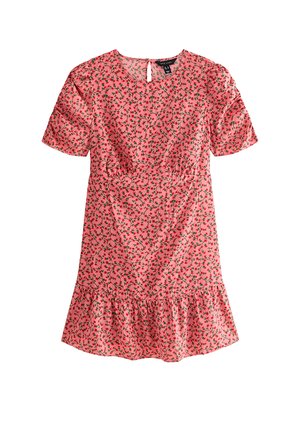 New Look, FLORAL RUCHED SLEEVE MINI DRESS - Jerseyjurk - red pattern
