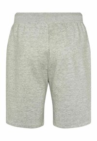 Shorts en coton gris avec une taille élastique et une texture douce. Présente un design simple, droit, sans accents supplémentaires.