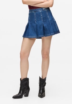 PLEATED DENIM MINI - Plisēti svārki - dark blue