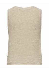 Lichtbeige gebreide mouwloze top met een gestructureerd patroon, ronde halslijn en schone randen met subtiele stikdetails.