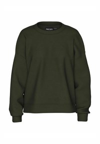 Felpa verde scuro realizzata in tessuto morbido, con scollatura a girocollo, spalle scese e polsini a coste, dal fit rilassato.