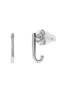 Boucle d'oreille en argent avec une texture lisse, mettant en avant un accent floral et une perle transparente à l'arrière, présentant un design délicat.