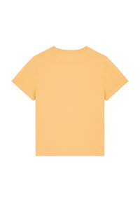 Geel katoenen T-shirt met korte mouwen, ronde halslijn en een eenvoudig ontwerp in een effen kleur; gladde textuur en geen zichtbare patronen of accenten.