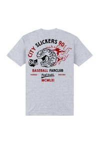 Šedé bavlněné tričko s grafickým potiskem hada, plamenů a textem: "CITY SLICKERS 90", "Ohio" a "BASEBALL FANCLUB."