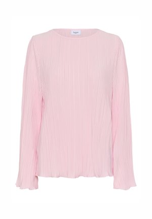 Roze geplooid langemouw top met een ronde halslijn, voorzien van een zachte textuur en een zachte val over de stof.