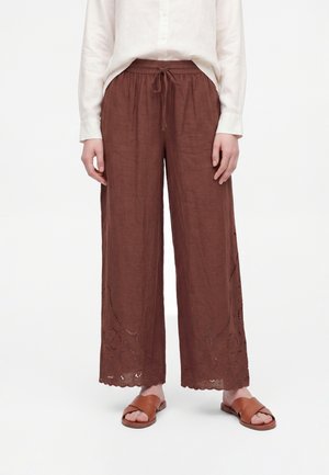 New Look, WIDE LEG BRODERIE WIDE LEG TROUSERS - Pantalon classique - dark brown