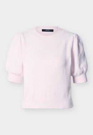 Pull en maille rose clair à manches courtes bouffantes, avec poignets, encolure et ourlet côtelés, étiqueté VERO MODA.