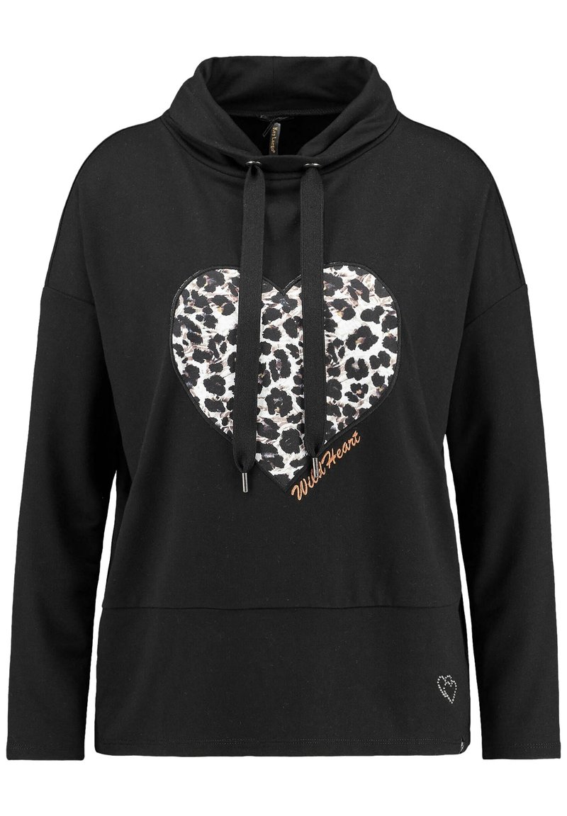 Felpa nera con un design a forma di cuore leopardato, dotata di lacci, vestibilità rilassata e accento ricamato "WildHeart".