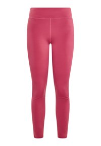 Rózsaszín leggings sima, rugalmas anyagból, magas derékkal és testhezálló szabással. Nincsenek látható minták vagy díszítések.
