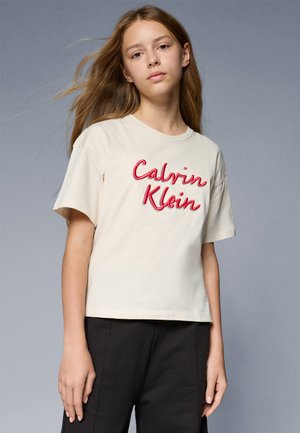 Calvin Klein Jeans BOXY TEE METALLIC LOGO  - T-shirt print - whitecap gray