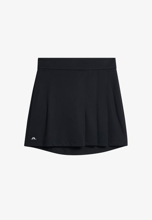 Sort atletisk skort med bred talje, plisseret design og logo i hvid. Fremstillet af et let, fleksibelt materiale, der er velegnet til sport.