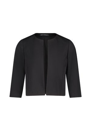 Veste noire courte à ouverture devant, manches trois-quarts et col rond.