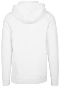 Weißer Hoodie aus einem weichen, glatten Material, mit langen Ärmeln und einer Kapuze mit Kordelzug. Besitzt einen gerippten Saum und Bündchen. Keine sichtbaren Logos oder Details.