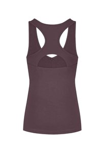 Maroon racerback linne med en rund utskärning på övre delen av ryggen, tillverkat av ett glatt och töjbart tyg. Har en figurnära design.