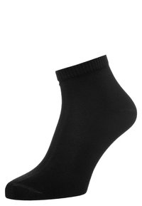 Calzino nero alla caviglia con risvolto a coste. Realizzato in materiale morbido e elasticizzato, con una texture liscia e un design della punta arrotondata.