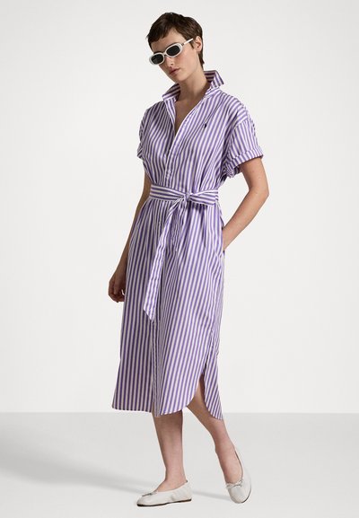 Polo Ralph Lauren BELTED STRIPED COTTON SHIRTDRESS - Kreklkleita - purple/white