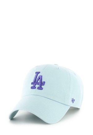 Light blue cotton baseball cap with an embroidered purple "LA" logo on the front and a small purple accent on the side.