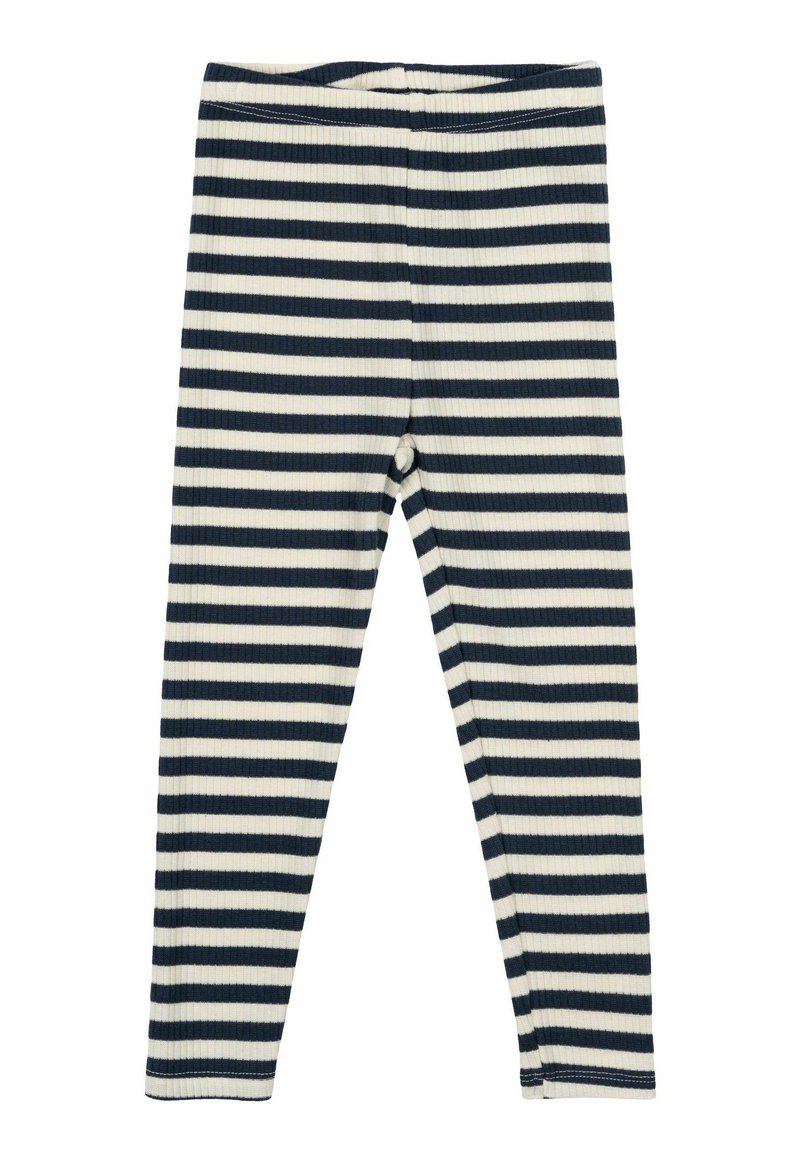 Svartvita randiga leggings i ribbad tyg. Har en bekväm elastisk midja och en figurnära tapered design.