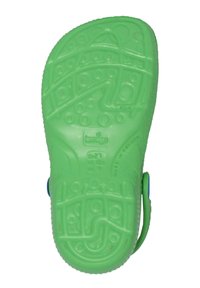 Heldere groene rubberen zool met textuurpatronen en een gegoten ontwerp, met verhoogde elementen en een lichtgewicht constructie.