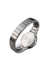Orologio in acciaio inossidabile argentato con design a bracciale a link, quadrante circolare e logo "SUPERGA" inciso sulla cassa e sul fermo. Impermeabile.