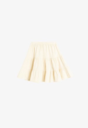 Gelaagde rok in lichtbeige met een elastische tailleband. Beschikt over een gestructureerd, gestreept patroon en een uitlopende silhouet.