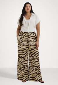 Lauren Ralph Lauren Woman ZEBRA-PRINT LINEN WIDE-LEG PANT - Pantaloni - cream/brown