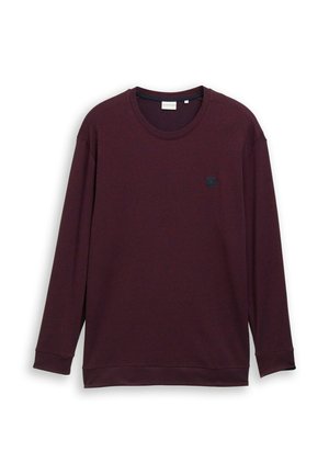 Bordeaux lange mouw sweatshirt gemaakt van zachte stof, met een ronde halslijn, geribbelde manchetten en een klein zwart logo op de voorkant.