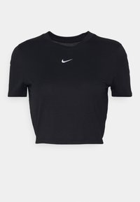 Svart kortärmad t-shirt i bomull med rund halsringning och korta ärmar. Framträdande vitt Nike-logotyp centrerad på bröstet.