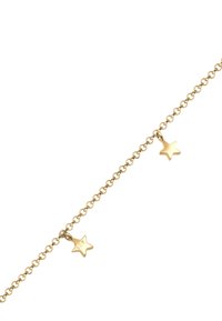 Bracciale in oro con due piccoli charm a forma di stella, uno contrassegnato "925", con una superficie liscia e lucida. Design semplice e leggero.