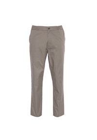 Lichtgrijze chino's met een casual pasvorm, voorzien van een elastische tailleband, zijzakken en een knoopsluiting. Zachte katoenmix stof.