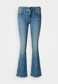 Φαρδιά τζιν παντελόνια σε ανοιχτό μπλε χρώμα με ψηλή μέση, που διαθέτουν πέντε τσέπες και κλείσιμο με κουμπί. Το ύφασμα έχει μια διακριτική παλαίωση και ελαφριά υφή.