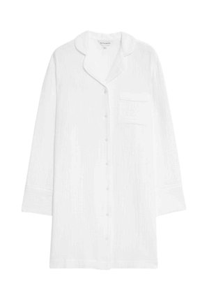 Witte button-up shirt van textiel met een structuur, voorzien van een borstzak, lange mouwen en een relaxte pasvorm. Eenvoudig ontwerp met een strakke kraag.