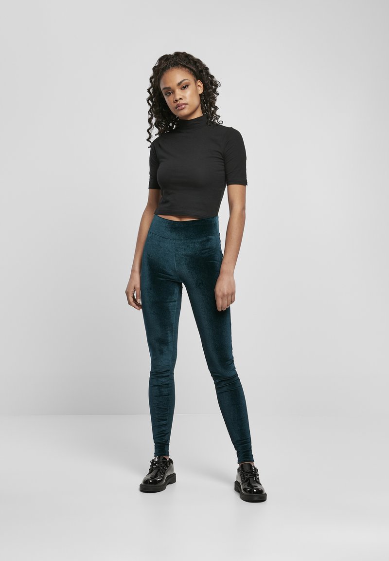 Leggings Femme Urban Classics - Velours Taille Haute - Vert D'Eau (Sarcelle) - Taille Haute