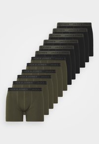Set aus Boxershorts in Schwarz und Olivgrün, mit elastischen Taillenbändern, die das Logo 'JACK & JONES' tragen, aus einem Baumwoll-Mischgewebe, normale Passform.