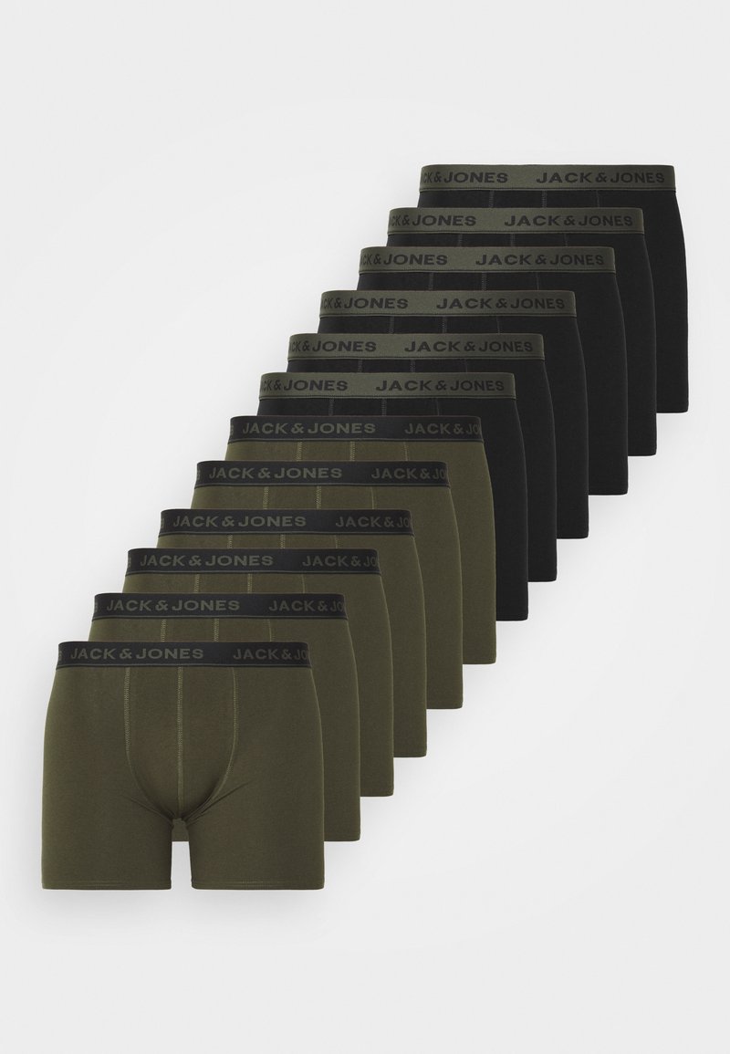 Set aus Boxershorts in Schwarz und Olivgrün, mit elastischen Taillenbändern, die das Logo 'JACK & JONES' tragen, aus einem Baumwoll-Mischgewebe, normale Passform.