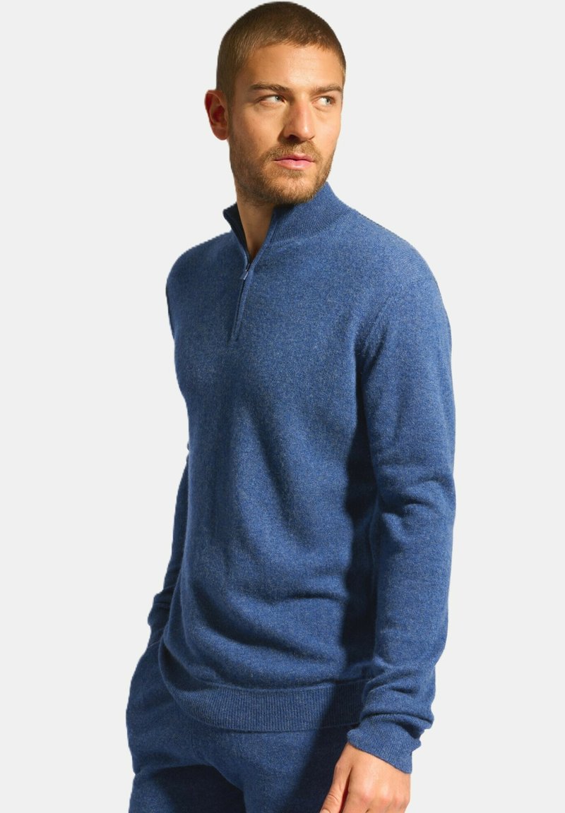 Just Cashmere HALF ZIPPED HIGH COLLAR - Pullover - mottled ocean