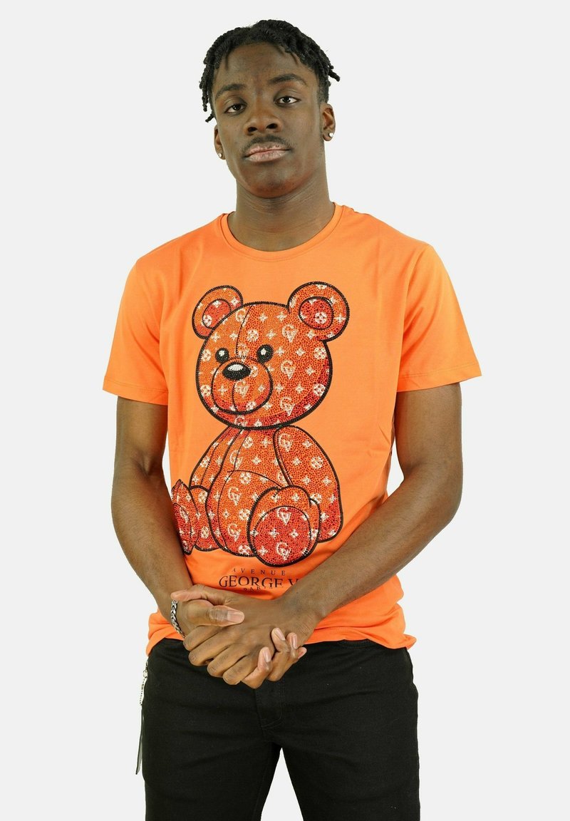 T-shirt Homme Avenue George V Paris - Bleu Ciel Avec Strass Et Ours En Peluche - Tailles S-3XL - Neuf