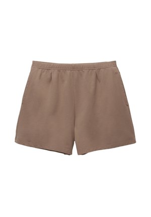 Ruske, myke stoffshorts med elastisk midjebånd, sidelommer og en avslappet passform. Enkel design, uten synlige mønstre eller hardwares.