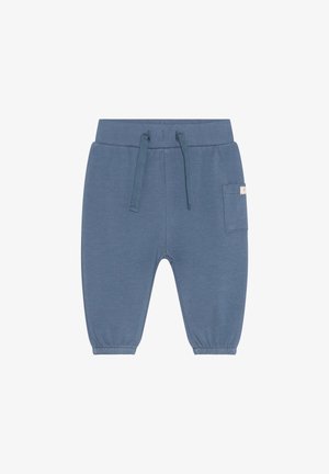 Pantaloni jogger in cotone blu con vita elastica, coulisse regolabile e tasca laterale. Orlo con polsino per una vestibilità affusolata.