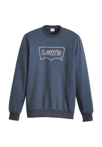 Marineblauwe sweatshirt van een katoenmix, met een ronde hals, lange mouwen en een opvallend wit geborduurd Levi's-logo op de voorkant.