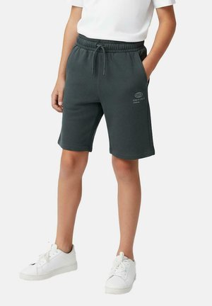 Donkergrijze sweatshorts gemaakt van een zachte stof, voorzien van een elastische tailleband en een geborduurd logodetail op het linkerbeen.
