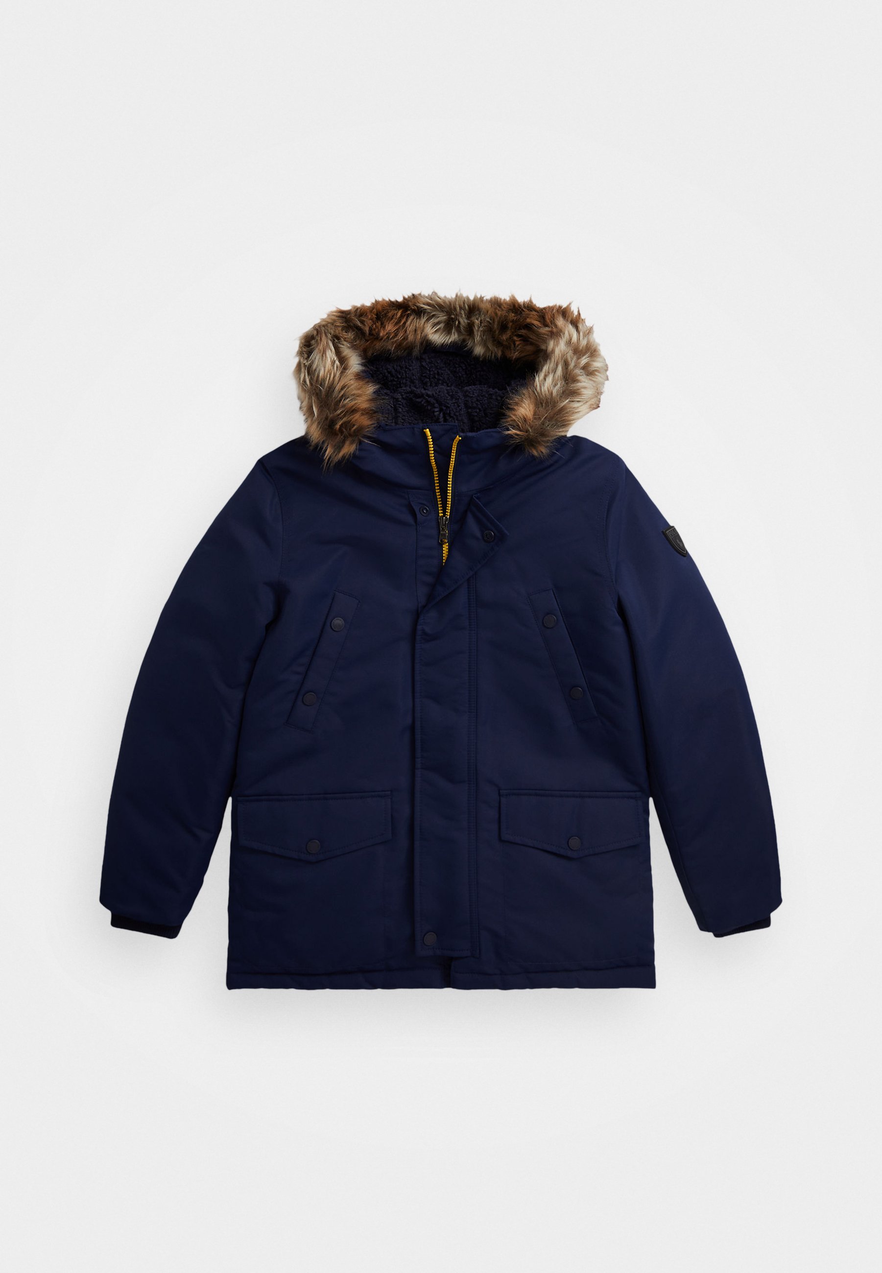 Faux Fur Trimmed Blue Parka Coat With Fur Hood Polo Ralph Lauren
