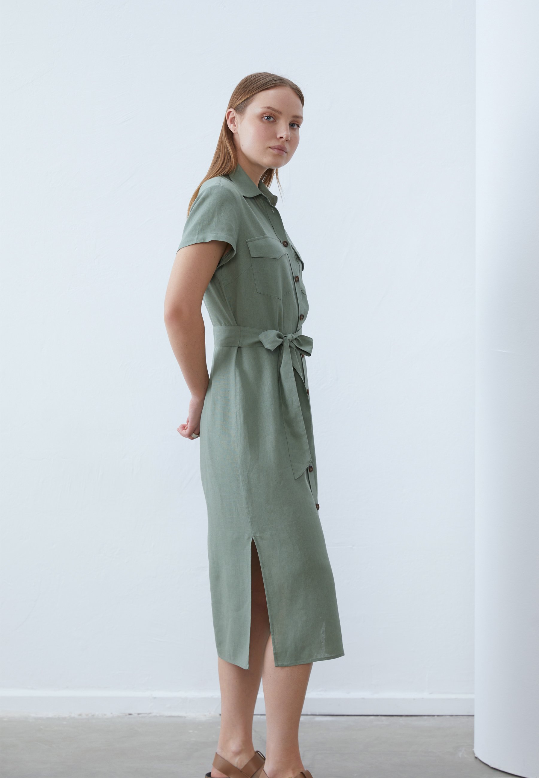 Anna Field LINEN BLEND SHIRT DRESS - Shirt dress - khaki - Zalando.ie
