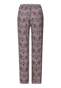 Bloemenpatroon broek in paars en beige. Voorzien van een elastische tailleband, slim fit en een soepele textuur over de hele stof.
