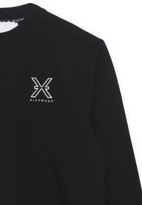 Felpa nera con scollo a girocollo, caratterizzata da un logo ricamato bianco, una texture morbida e polsini e orlo a costine.