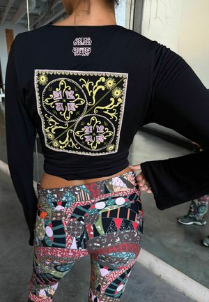 Never Fully Dressed, EMBRODIERY BALLET WRAP TOP - Tops ar garām piedurknēm - black