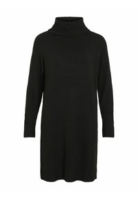 Black turtleneck dress made of soft knit fabric. Features long, straight sleeves and ribbed collar and cuffs. Minimalistic design.