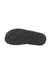 Svart gummisul med texturerat mönster, har diamantformade spår och ventilationshål. Geox-logotypen är präglad på sidan.